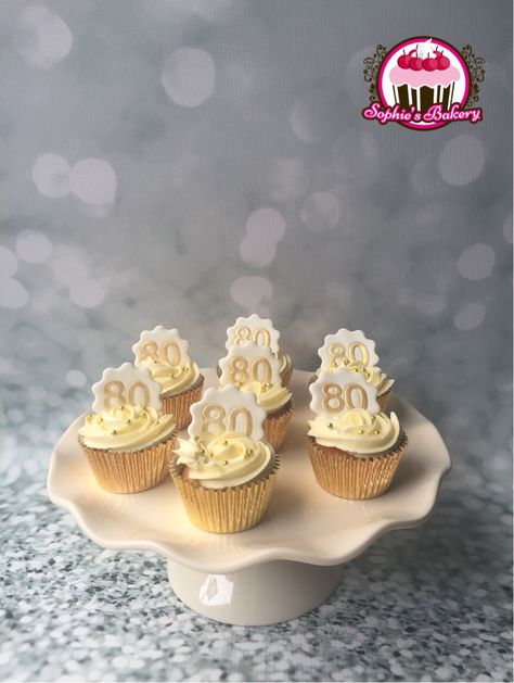 80th birthday cupcakes 80th Birthday Cupcake Toppers, 90 Birthday Cupcakes, Cupcakes For 80th Birthday, 80th Cupcakes, 80th Birthday Cupcakes, Small Birthday Cakes, 80 Birthday Cake, Grandmother Birthday, 85th Birthday