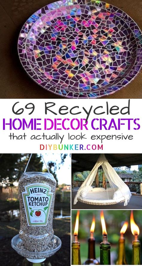 Pinterest Recycler Diy, Crafts Recycled, Recycling Projects, Diy Recycled Projects, Recycled Home Decor, Crafts From Recycled Materials, Home Decor Crafts, Mason Jar Crafts Diy, Diy Upcycling