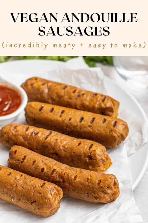 These chewy and meaty spicy vegan seitan sausages are incredibly flavorful and delicious! Super easy to fix and can be made in the Instant pot or on stovetop. Tofu Sausage Recipe, Seitan Sausage, Vegan Sausage Recipe, Homemade Seitan, Vegan Seitan, Vegan Meat Recipe, Seitan Recipes, Vegan Sausage, Andouille Sausage