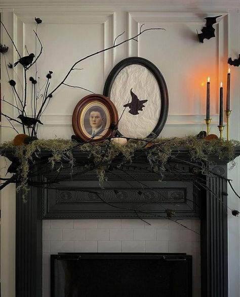 Top 10 Halloween Mantels Apartment Door Decor Entrance Halloween, Wizard Halloween Decorations, Crate And Barrel Halloween Decor, Halloween Wall Shelf Decor, Halloween Staircase Decor Railings, Halloween Decor Simple, Dark Academia Halloween Decor, Diy Witch Decor, Goth House Aesthetic