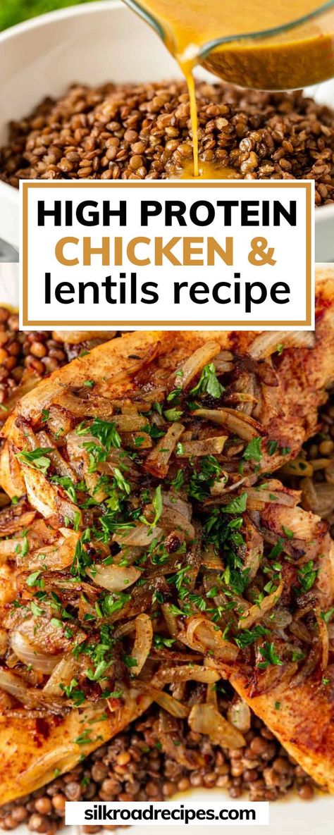 High Protein Chicken & Lentils Recipe. White meat chicken breasts are lean, and definitely a healthy protein choice on their own. But with the chicken and lentils, you have another boost of protein, plus fiber, and nutrients. Season them both with aromatic berbere spice mix (a blend of spices like cinnamon, allspice, fenugreek and cayenne) and you are in for a seriously delicious Ethiopian meal that just happens to be good for you, too! Lentil Recipes Crockpot, Chicken And Lentils, Lentil Dinner Recipes, High Fiber Dinner, Lentil Recipes Healthy, High Protein Chicken, Chicken Lentil, Berbere Spice, Lentils Recipe