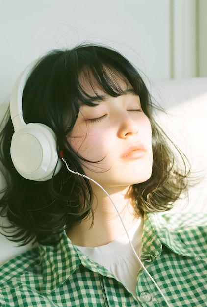 A woman listening to music with a headset on Girl Wearing Headphones, Artist Anatomy, Woman Listening To Music, Big Headphones, Personal Investigation, Wearing Headphone, Oc Drawing, Girl With Headphones, Oc Drawings