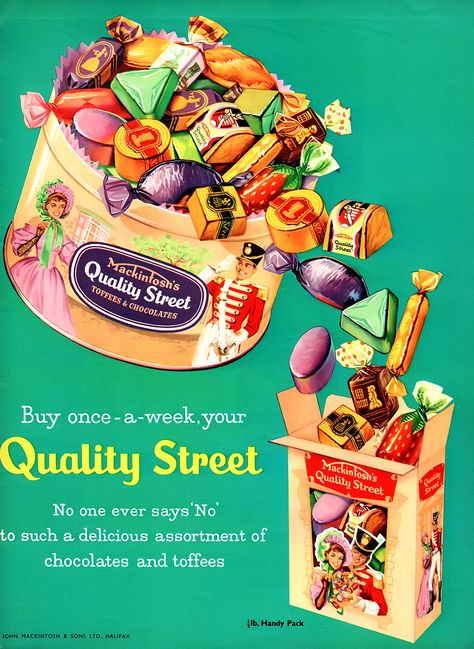 Quality Street Candy Stare Reklamy, How To Melt Caramel, Candy Poster, Chocolate Toffee, Quality Street, Food Ads, Retro Ads, Vintage Candy, Caramel Flavoring