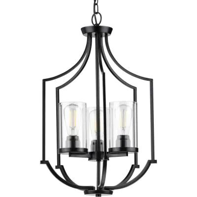 Lassiter 3-Light Matte Black Foyer Pendant Black Foyer, Foyer Lighting, Traditional Styles, 3 Light Chandelier, Foyer Pendant, Progress Lighting, Ceiling Fan Chandelier, Black Chandelier, Grey Glass