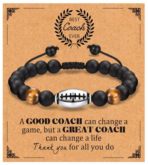 PRICES MAY VARY. 🏈 Cool Football Coach Gifts 🏈 Looking for the perfect gift to show your appreciation to your coach? Look no further! This football beaded bracelet is the perfect way to show appreciation for all their hard work and dedication, which will definitly bring smiles to their faces. 🏈 High Quality Material 🏈 This bracelet is made of natural 8mm tiger eye & black agate stone, helps to release stress and keep a good mood. Simple but meaningful bracelet is attached with an eye-catchin Birthday Gifts For Son, Coaches Gifts, Football Player Gifts, 2025 Ideas, Football Coach Gifts, Coach Appreciation Gifts, Coach Appreciation, Gifts For Son, Baseball Bracelet