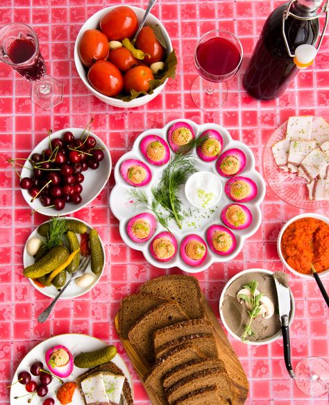 Looking for an eye-catching recipe to impress at your next holiday soirée? We love Bebe Black Carminito's Ukranian Budmo Board, which features Beet-Pickled Deviled Eggs and Mushroom and Green Lentil Paté!⁠ ⁠ Head to the #linkinbio for the recipes and be sure to tag us @viemagazine with a photo your final tablescape! Bon appétit! ⁠ ⁠ Photography by Marie Reginato. Pickled Deviled Eggs, Eggs And Mushrooms, Green Lentil, Hosting Brunch, Bon Appetit Magazine, Holiday Soiree, Impressive Recipes, Crustless Quiche, Green Lentils