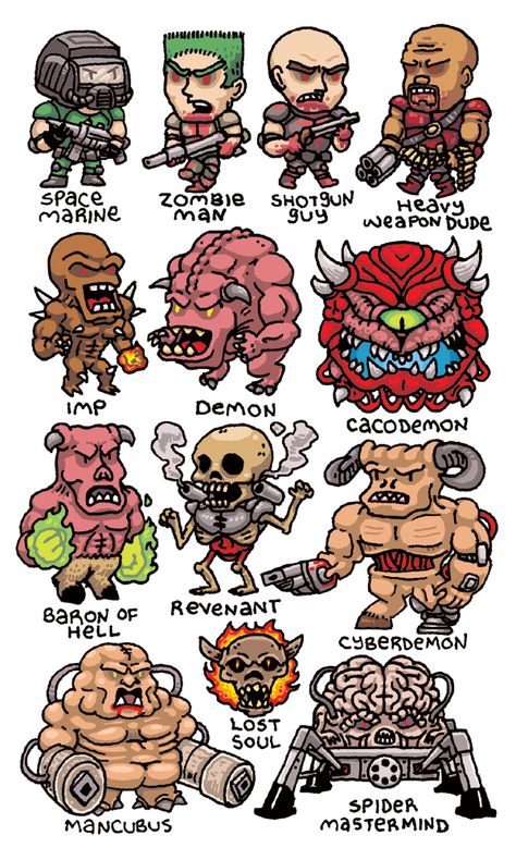 Chibi Doom Characters | Doom | Know Your Meme Doom Characters, Doom Sprites, Doom Cover, Doom 1993, Doom Art, Doom Guy, Doom Videogame, Doom Demons, Doom 2016