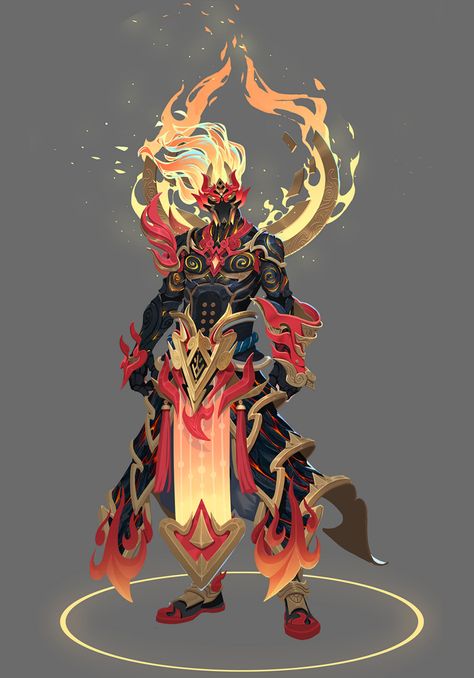 Fire Beast Art, Air Spirit Character Design, Fire Characters Design, Fantasy Spirit Art, Fire God Character Design, Dnd Fire Elemental, Fire Monster Concept Art, Fire Themed Character Design, Wildfire Spirit Dnd