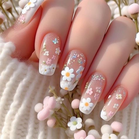 Pink Nail Art Designs, Simple Spring Nails, Yellow Nails Design, Chic Nail Art, Cute Spring Nails, Spring Nail Designs, Trendy Nail Art Designs, Daisy Nails, Pink Nail Art