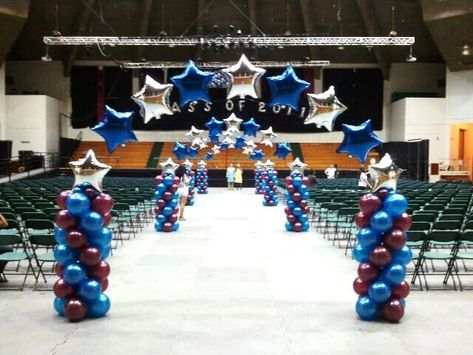 Graduation Balloon Archways Graduation Ceremony Backdrop, 5th Grade Graduation Decorations, Graduation Ceremony Decorations Stage, Graduation Stage Decorations, Graduation Stage Decorations Schools, Graduation Ceremony Ideas, Graduation Stage Design, Graduation Ceremony Decorations, Balloon Archway