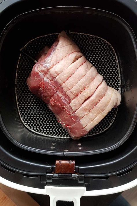 Air Fryer Roast Pork (extra Crispy Crackling) | Love Food Not Cooking Air Fry Pork Roast, Airfryer Pork Roast, Roast Pork In Air Fryer, Airfryer Pork Loin Roast, Pork Crackling In Air Fryer, Air Fryer Pork Roast Boneless, Crispy Pork Loin, Pork Roast Air Fryer Recipe, Airfryer Pork Loin