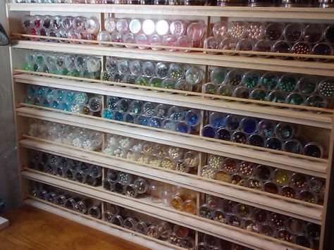 Rhinestone Organization, Perler Storage, Ideas For Beads, Nail Desks, Jewelry Studio Organization, Peloton Room, Craft Storage Ideas, Door Beads, Bead Studio