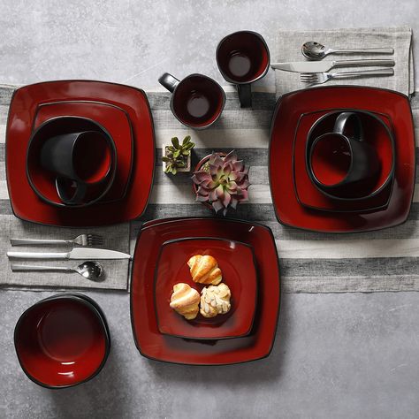 16-Piece Square Reactive Glaze Dinnerware Set, Red Red Dinnerware Set, Soho Lounge, Dishware Sets, Tia Mowry, Square Dinnerware Set, Stoneware Dinnerware Sets, Stoneware Dinnerware, Reactive Glaze, Dessert Plates