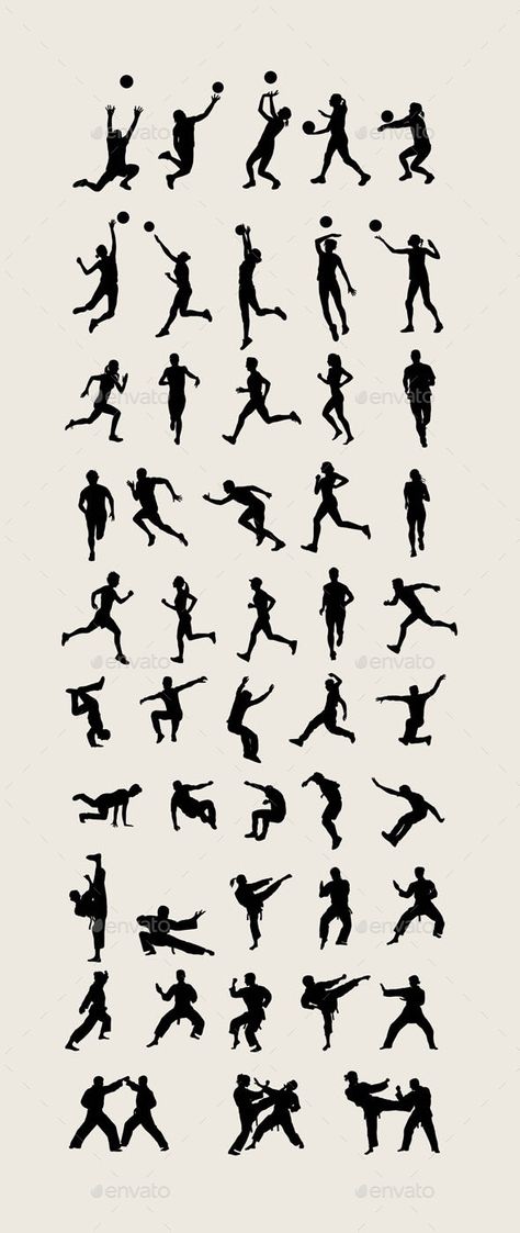 Sports Silouhette, Silhouette Sports Figures, Sport Symbol Design, Sports Sillhoutes, Sport Drawing Illustration, Sports Silhouettes, Volleyball Silhouette, Sports Illustrations Art, Silhouettes Art