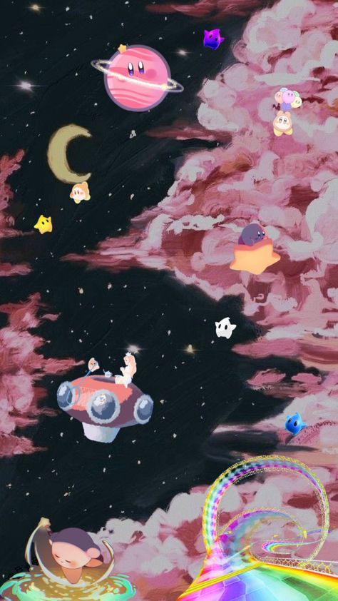 #kirby #waddledee #nintendo #rosalina #mariokart #rainbowroad #lumas #supermariogalaxy Nintendo Ipad Wallpaper, Rosalina Wallpaper Aesthetic, Nintendo Art Wallpaper, Super Mario Galaxy Aesthetic, Nintendo Wallpaper Aesthetic, Kirby In Space, Mario Galaxy Aesthetic, Super Mario Galaxy Wallpaper, Kirby Void