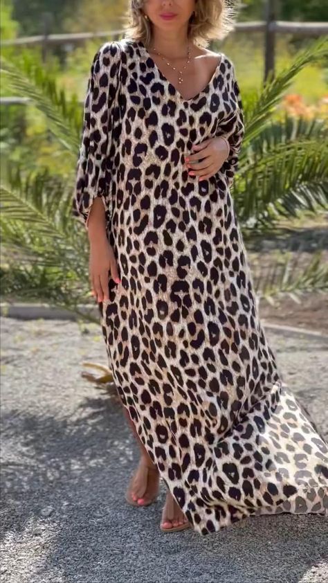 🔥 BEST VALUE - BUY 2 FREE SHIPPING 🔥 🔥Buy 3 extra 15% discount🔥 🔥Buy 4pcs extra 20% off 🔥 V Neck Leopard Print Short Sleeve Dress Our dress fabric is skin-friendly and breathable, very soft and cool to wear. The loose fit at the chest, neck and waist won't make you feel tight and uncomfortable. Available in many colors. Go shopping now 👉 Colorful Summer Dresses, Floral Evening Dresses, Animal Print Dress Casual, Kaftan Designs, Prom Dresses Yellow, Upgrade Your Wardrobe, Printed Casual Dresses, Trendy Dress Outfits, Animal Print Dress