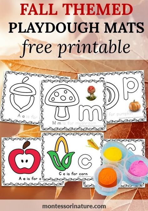 Free Printable - Fall Playdough Mats - Montessori Nature Printables Free Printable Playdough Task Cards, Fall Playdough Mats, Fall Playdough, Homeschool Themes, Fall Facts, Nature Printables, Toddler Printables, Playdoh Mats, Free Educational Printables