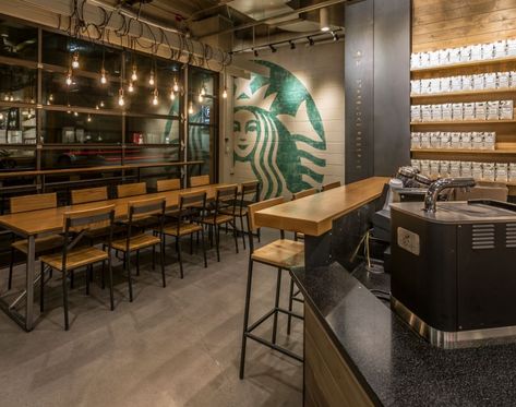 Photos: 5 Starbucks Store Designs Inspired by History Starbucks Store Design Interiors, Small Starbucks Interior, Starbucks Coffee Shop Design, Starbucks Inspired Kitchen, Starbucks Cafeteria Interior Design, Starbucks Style Interior, Starbucks Design Interior, Starbucks Store Aesthetic, Starbucks Store Design