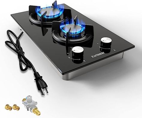 Amazon.com: Karinear Tempered Glass 12'' Gas Cooktop 2 Burners, Propane Cooktop, Natural Gas Burner, Built-in Gas Stovetop with Thermocouple Protection for Apartment, Indoor, 110V (Come with Pressure Regulator) : Appliances Propane Cooktop, Gas Griddles, Ceramic Cooktop, Gas Stove Top, Glass Cooktop, Burner Stove, Gas Hob, Electric Cooktop, Gas Cooktop