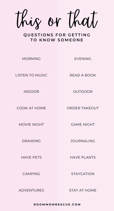 List of This or That Questions for getting to know someone with a light pink background Questions To Ask An Old Friend, This Or That Get To Know You Questions, Whats Your Favorite Questions List, This Or That Questions For Friends, Best Friend Favorite Things List, This Or That For Friends, Pick Your Favorite, Whats Your Favorite Questions, This And That Questions