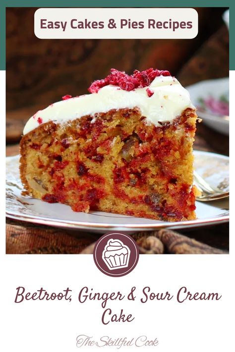 Discover the unique and delicious Beetroot, Ginger & Sour Cream Cake! This easy-to-make recipe combines earthy beetroot, spicy ginger, and rich sour cream to create a moist, flavorful cake that's sure to surprise and delight. Perfect for adventurous bakers and anyone who loves a twist on traditional flavors. Ideal for a cozy gathering or a special treat. Ready to explore a new world of cake possibilities? Save this recipe now! Beetroot Cake Recipe, Beetroot Cake, Cakes Simple, Beetroot Recipes, Easy Cakes, Cozy Gathering, Pies Recipes, Making Cakes, Sour Cream Cake