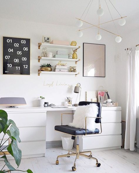 We've seen some really amazing Ikea hacks and furniture flips, but don't worry if you're not handy with a paintbrush or washi tape. These furniture classics White Gold Office, Ikea Malm Dresser, Desk Organisation, Desk Lamps Bedroom, Desk And Chair, Desk Inspiration, Bedroom Desk, Black Office Chair, Trendy Bedroom