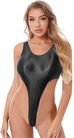 iiniim Women's Oil Glossy One Piece Swimsuit U Neck High Cut Swimwear Backless Bathing Suit Backless Bathing Suits, Monokini Swimsuit, Leotard Bodysuit, High Cut Swimsuit, Lingerie Babydoll, Backless Bodysuit, Monokini Swimsuits, Teddy Lingerie, Babydoll Lingerie