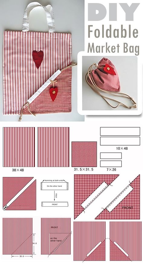 DIY Foldable Shopping Bag 'Strawberry' Foldable Bag Diy, Foldable Bag Pattern, Foldable Shopping Bag Pattern, Sewing Bag Ideas, Shopping Bag Diy, Diy Shopping Bag, Printable Crochet Patterns, Shopping Bags Diy, Graphic Crochet