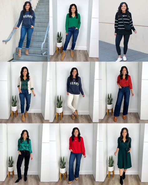 Outfits To Wear To Christmas Lights, Low Key Christmas Outfit, Christmas Church Outfit, Christmas Outfits Casual, Simple Christmas Outfits, Colour Coordination, Holiday Party Outfit Christmas, Christmas Outfit Casual, Dressy Jeans