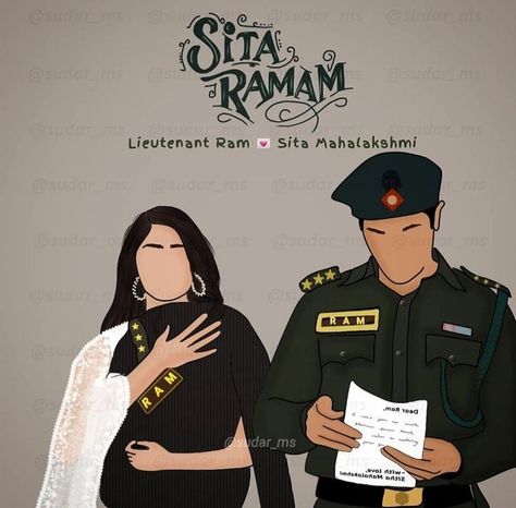 Sita Raman Illustration, Rama And Sita Drawing, Sita Ramam Illustration Art, Sita Ram Movie Drawing, Sita Ramam Illustrations, Sita Raman Drawings, Ram Sita Easy Drawing, Sita Ramam Sketch, Rama Sita Drawing