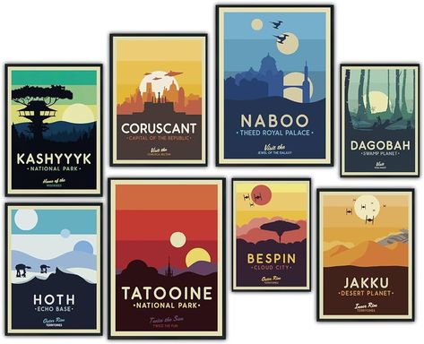 Amazon.com: Cheugy Galaxy Travel Planet Posters Set, 8Pcs Eclectic Travel Poster for Bedroom Decor, Unframed: Posters & Prints Star Wars Space Bedroom, Star Wars Wall Display, Cool Star Wars Posters, Star Wars Planet Posters, Star Wars Themed Apartment, Minimalist Star Wars Decor, Star Wars Gallery Wall, Star Wars Kitchen Theme, Starwars Bookshelf