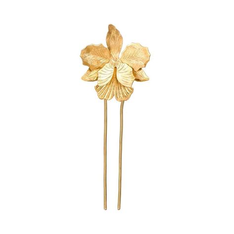 French Hair Pins, Orchid Hair, Funky Accessories, Sophisticated Hairstyles, Gold Orchid, Gold Hair Pin, Dress Well, Hammered Brass, French Hair