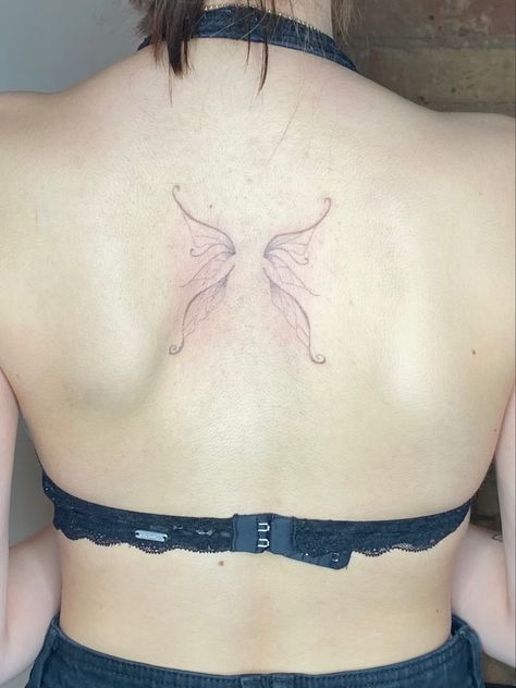 Small Wings On Back Tattoo, Small Wing Back Tattoo, Silvermist Tattoo, Wings Hand Tattoo, Butterfly Wing Tattoo On Back, Dainty Wings Tattoo, Tiny Wings Tattoo On Back, Small Fairy Wings Tattoo, Pixie Wing Back Tattoo