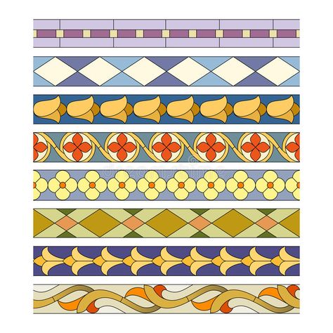 Stained glass seamless patterns vector illustration Architecture Study, St Joes, Tiled Coffee Table, Pichwai Paintings, Sacred Architecture, Stained Glass Crafts, Paper Designs, Border Pattern, Decorative Elements