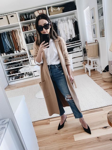 1 Item, 5 Ways: J.Crew Ella Long Sweater Blazer - Crystalin Marie Sweater Blazer Outfit, Jcrew Sweater Blazer, What To Wear On Vacation, Crystalin Marie, Tomboy Jeans, Outfit Pictures, Wedding Guest Outfit Ideas, 30 Outfits, Athleisure Trend