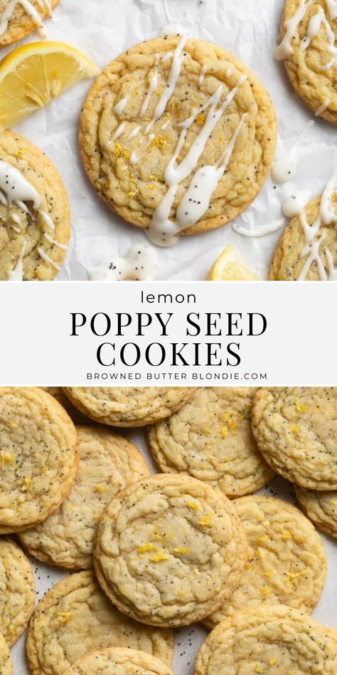 Lemon Poppy Cookies, Brown Butter Lemon Cookies, Spring Cookies Recipes, Lemon Poppyseed Cookie, Spring Cookie Recipes, Poppyseed Recipes, Summer Baked Goods, Lemon Poppyseed Cookies, Crave Cookies