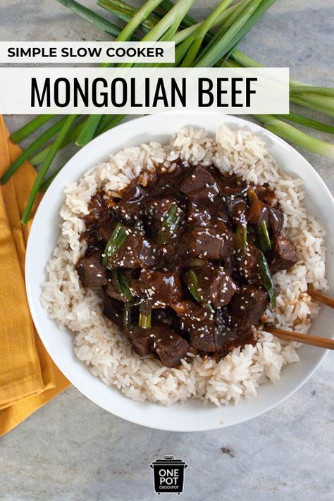 This crock pot Mongolian beef recipe is fantastic! It's similar to the PF Changs recipe but way less pricey. #Mongolianbeef #pfchangs #copycat #slowcooker #crockpot #crockpotrecipe Crock Pot Mongolian Beef, Chinese Beef Dishes, Slow Cooker Mongolian Beef Recipe, Slow Cooker Mongolian Beef, Lazy Meals, Takeout At Home, Mongolian Beef Recipe, Mongolian Beef Recipes, Mongolian Beef