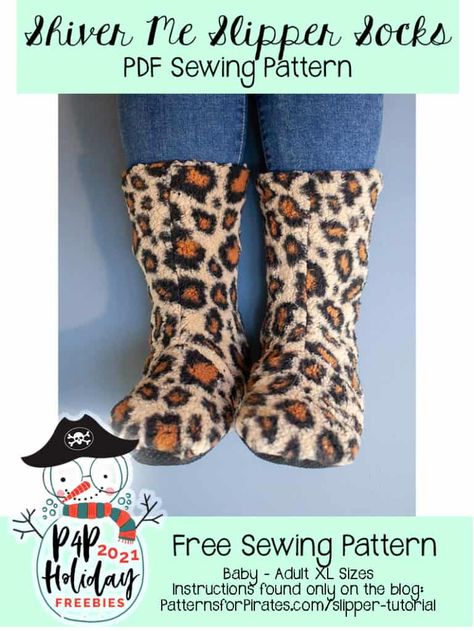 2021 Holiday Freebies :: Shiver Me Slipper Socks - Patterns for Pirates Slipper Boots Pattern, How To Make Slippers Pattern, Fleece Slippers Diy Free Pattern, Diy Slipper Socks, Fleece Sock Pattern, Fleece Socks Free Pattern Sewing, Slipper Boots Sewing Pattern Free, Sock Patterns Sewing, Sewing Socks Pattern