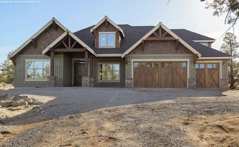 Barn Style Homes, Gray Exterior Paint, Walnut Wood Stain, Front Of Home, Exterior House Siding, Gray Exterior, Craftsman Exterior, Mountain House Plans, Craftsman Home