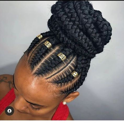 Low Braided Ponytail For Black Women Cornrows, Big Cornrow Updo Hairstyles, Cornrow Ponytail With Curls, Updo Cornrows Braids Black Women Over 50, Corn Rows Braids Black Women 2022, Two Goddess Braids, Cornbraids Hairstyles Black Women 2021, Goddess Braids Updo, Braided Bun Styles