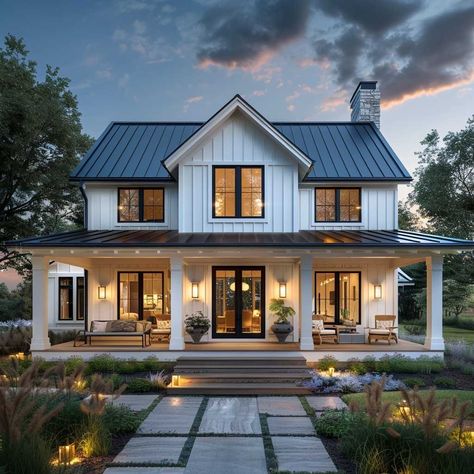 3+ Single Story Modern Farmhouse Exterior Elements for a Chic Country Home • 333+ Inspiring Lifestyle Ideas Single Story Modern Farmhouse, Rustic Home Exterior, Diy Farmhouse Ideas, Modern Farmhouse Design, Farmhouse Front, Modern Farmhouse Exterior, Inspire Me Home Decor, Farmhouse Exterior, Modern Farmhouse Decor