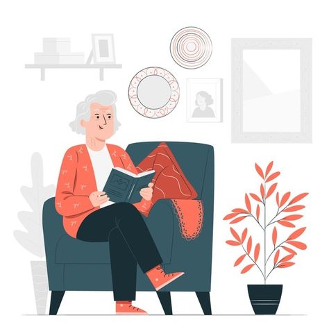 Grandma concept illustration Free Vector | Free Vector #Freepik #freevector #people #home #old #relax Happy Grandparents Day, Illustration Story, Architecture Tattoo, Concept Illustration, Reading A Book, People Illustration, Girl Reading, E Card, Flat Illustration