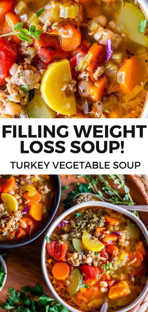 Try this Healthy Weight Loss soup, packed with lean turkey, fresh veggies, and savory broth. This low-calorie soup is perfect for a nutritious meal that supports your weight loss goals. Easy to prepare and full of flavor, it’s a satisfying turkey vegetable soup that will keep you full and energized. Health Vegetable Recipes, Prediabetic Soups, Healthy Chicken Veggie Soup, Immune Boosting Soup Vegetarian, Clean Vegetable Soup, Winter Diet Recipes, Fasting Soup Recipes, Weight Watchers Zero Point Soup, Soups With Vegetables