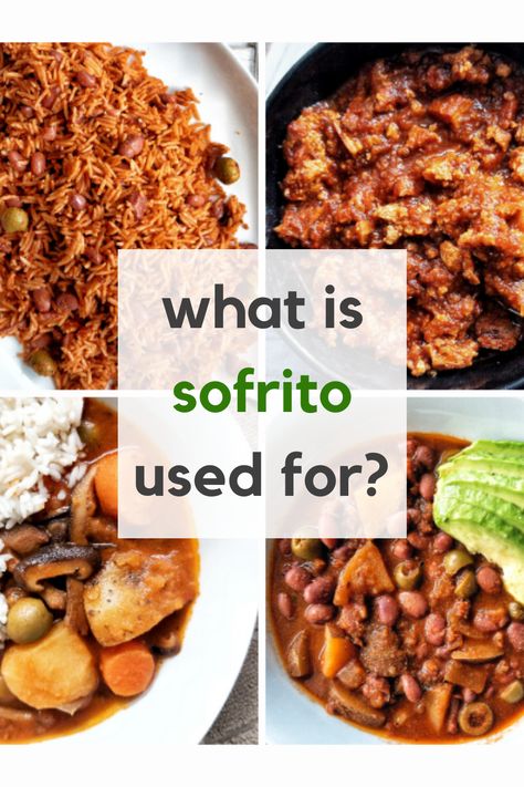 Not sure what sofrito is used for? We're answering your questions and how it can step up your cooking game! #homemade #puertoricanrecipes #recipe #howto #vegetarian #plantbased #latinrecipes #easy #homemade Uses For Sofrito, Sofrito Uses Dishes, Vegan Sofrito Recipe, How To Use Sofrito, Sofrito Tomato Cooking Base Recipes, Cooking With Sofrito, Recipes That Use Sofrito, Goya Recaito Cilantro Cooking Base Recipes, Goya Sofrito Recipes Chicken