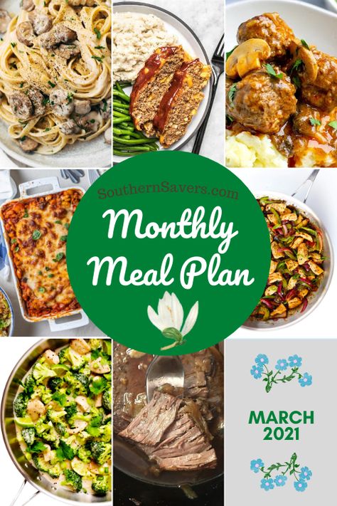 Spring is in the air, and with a new month and warmer weather, meal planning is just as helpful as always. Here is a monthly meal plan for March! via @southernsavers Spring Meals Healthy, March Meal Plan, Spring Meals Dinners, Spring Meal Ideas, Monthly Meal Plan, Spring Meals, Meals Ideas, Monthly Meal Planning, Planning Template