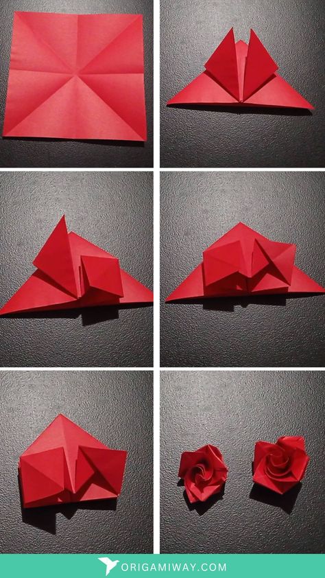 A paper origami red rose Easy Origami Flower, Origami Flowers Tutorial, Paper Roses Diy, Creative Origami, Cute Origami, Origami Rose, Origami Patterns, Easy Paper Flowers, Instruções Origami