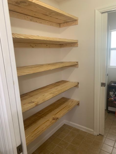 Shelving Ideas For Hallway, Floating Shelves Wardrobe, Walk In Closet Floating Shelves, Floating Shelves Clothes, Floating Shelves In Closet, Floating Shelves Closet, Closet Floating Shelves, Diy Shelves Ideas, Basement Shelving