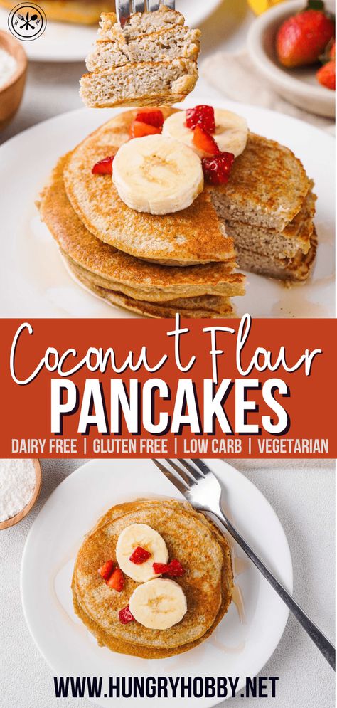 Meal prep friendly coconut flour pancakes are a delicious, high in protein, and low-carb breakfast that will power your morning! Coconut Flour Pancakes Recipe, Flourless Pancakes, Dairy Free Protein, Dairy Free Low Carb, Coconut Flour Pancakes, Flour Pancakes, Meatball Recipe, Gluten Free Pancakes, Will Power