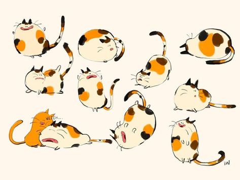 Cat Turnaround, Doodles Cat, Panda Design, Animal Doodles, Cute Fantasy Creatures, Sketchbook Art Journal, Cat Character, Animal Sketches, Shortening