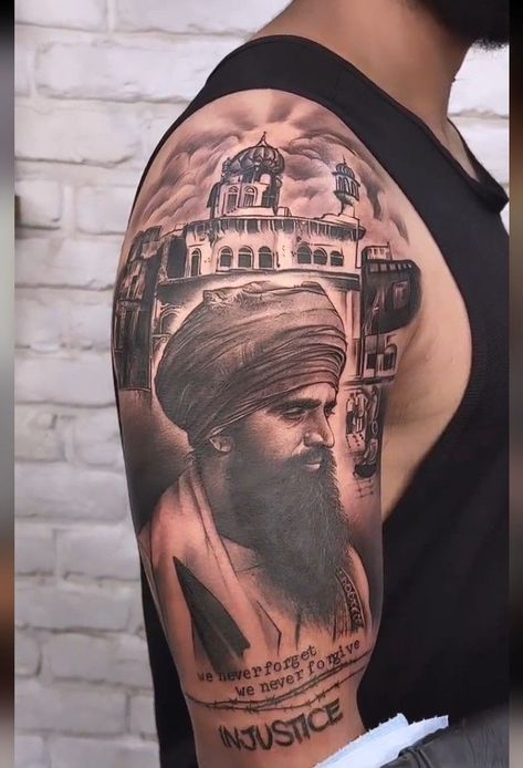 Sant Jarnail Singh Bhindrawale Tattoo, Baba Deep Singh Ji Tattoo, Sikhism Tattoo, Sikh Tattoo Ideas, Punjab Tattoo, Sikh Tattoo, Farmer Tattoo, Sikh Warrior, Hop Tattoo